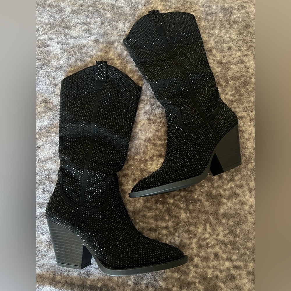 Black Rhinestone Boots